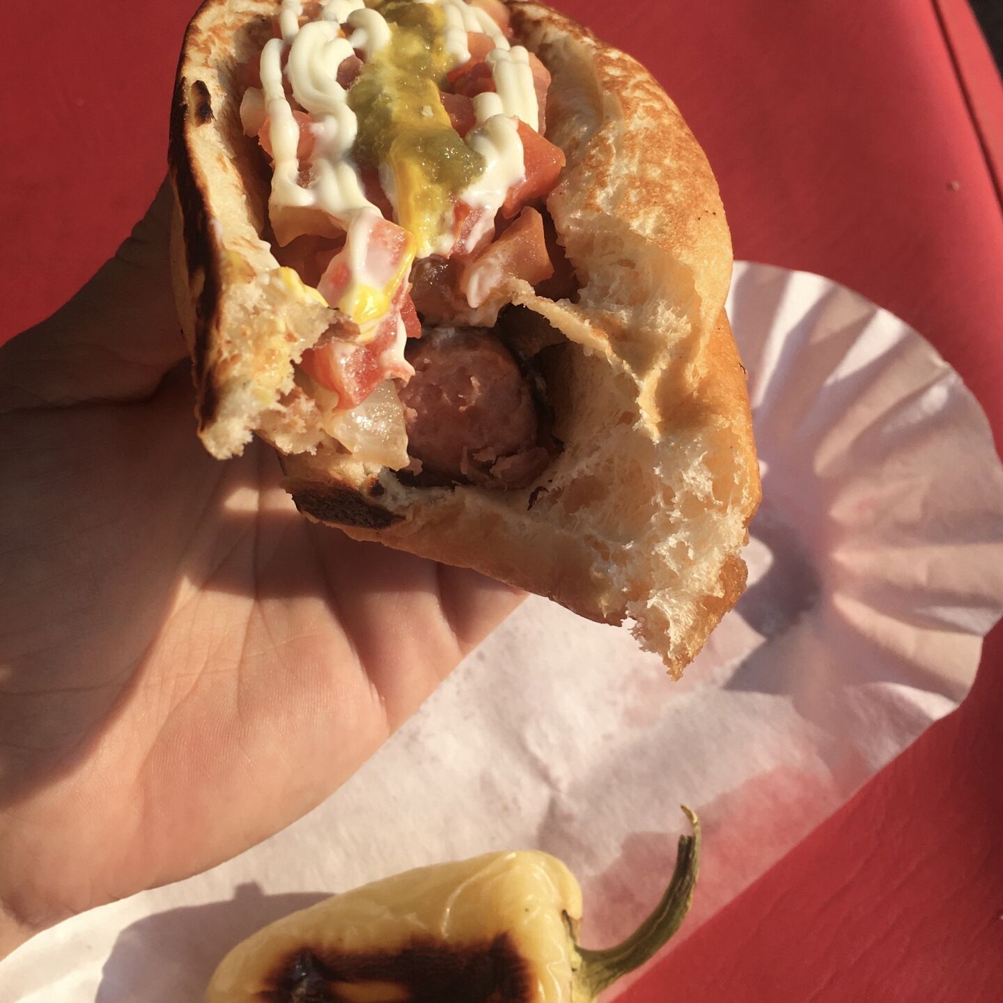 Sonoran hot dog at Los Ponchos Hot Dogs (LE)